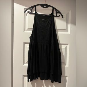 Torrid Super Soft Knit Size 2 Faux Halter Style, Ruffle Bottom, Black Tank Top